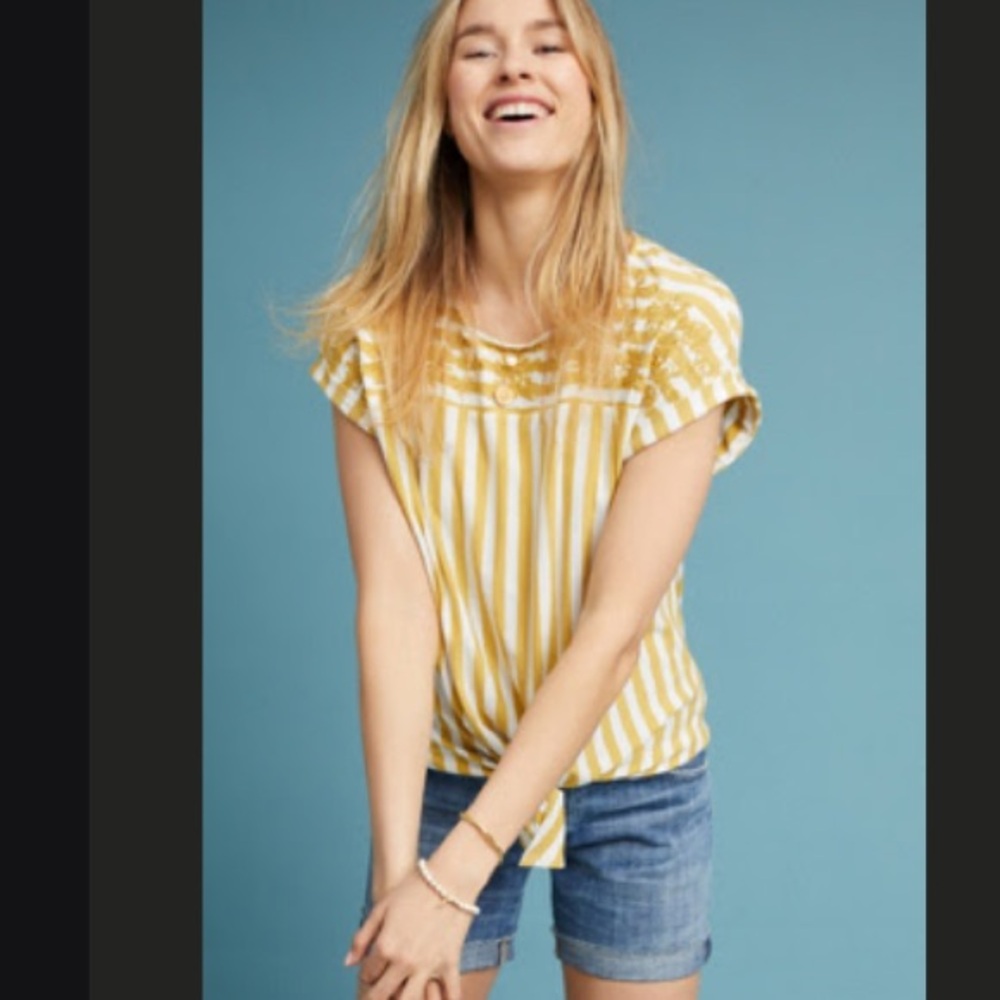 Anthropologie Wendy Striped Top Floral Embroidery W5 Concepts Medium NWT